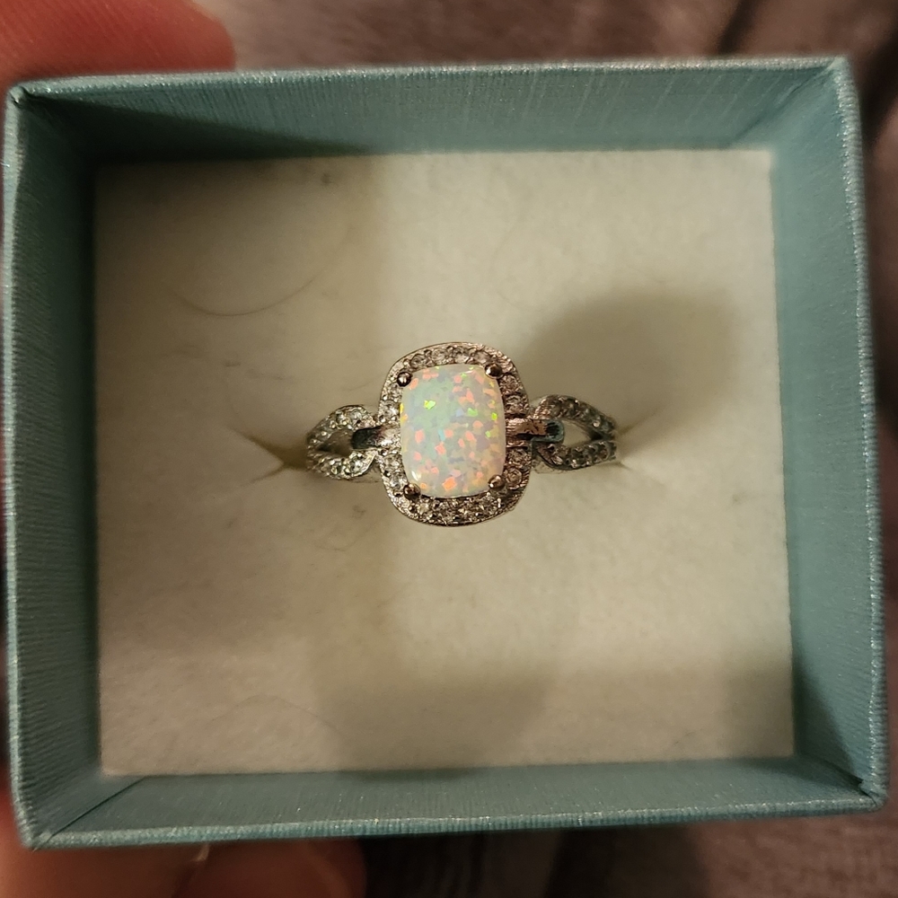 Opal 925 Sterling Silver CZ Ring